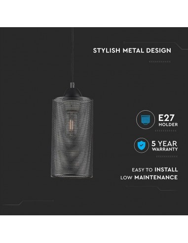 3828-Lampadario LED a Cilindro in Metallo con Portalampada E Max  Colore Nero Opaco-5