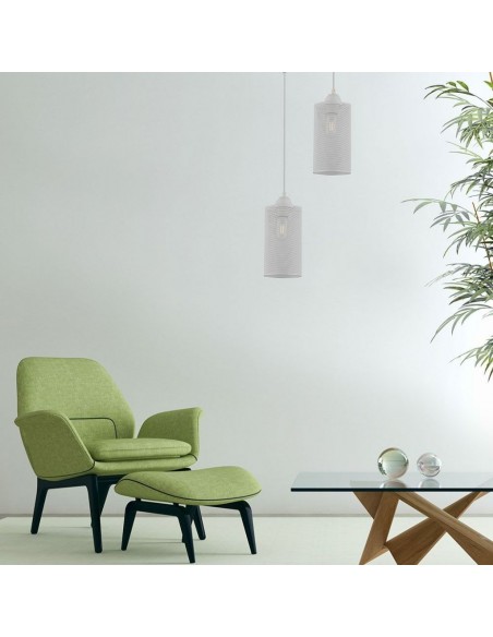 3829-Lampadario LED a Cilindro in Metallo con Portalampada E Max  Colore Bianco Opaco-3