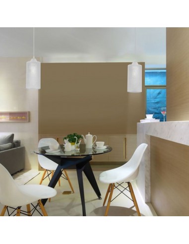 3829-Lampadario LED a Cilindro in Metallo con Portalampada E Max  Colore Bianco Opaco-4