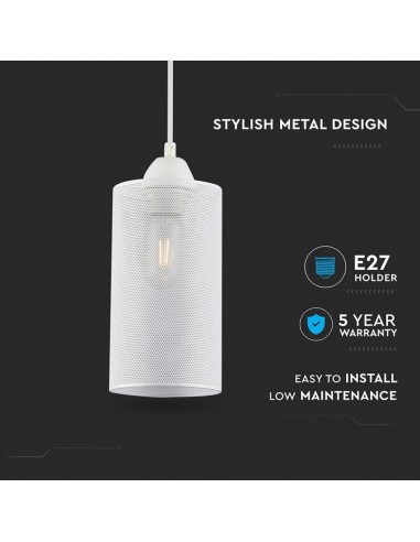 3829-Lampadario LED a Cilindro in Metallo con Portalampada E Max  Colore Bianco Opaco-5