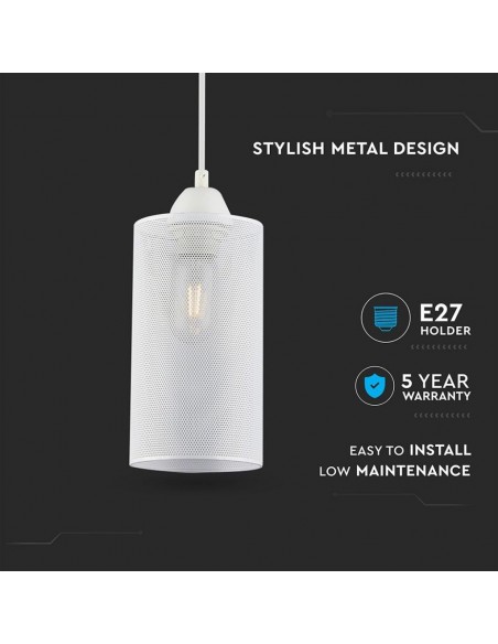 3829-Lampadario LED a Cilindro in Metallo con Portalampada E Max  Colore Bianco Opaco-5