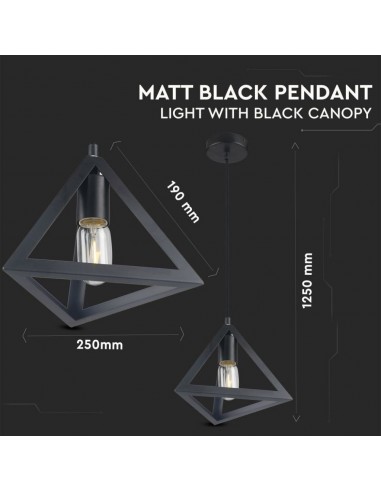 3832-Lampadario LED a Piramide in Metallo con Portalampada E Max  Colore Nero Opaco-2