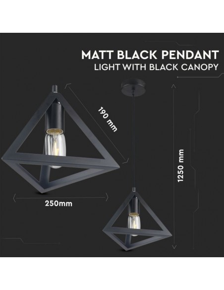3832-Lampadario LED a Piramide in Metallo con Portalampada E Max  Colore Nero Opaco-2