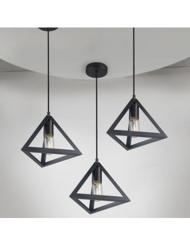 3832-Lampadario LED a Piramide in Metallo con Portalampada E Max  Colore Nero Opaco-3