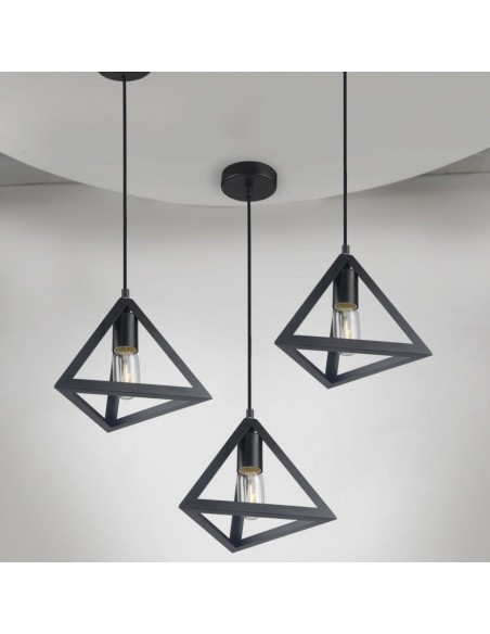 3832-Lampadario LED a Piramide in Metallo con Portalampada E Max  Colore Nero Opaco-3