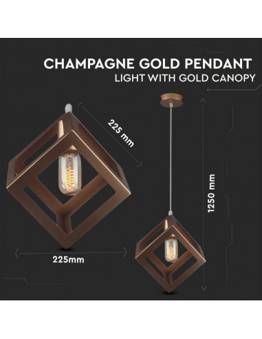 3833-Lampadario LED a Cubo in Metallo con Portalampada E Max  Colore Oro Champagne-2