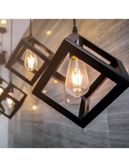 3833-Lampadario LED a Cubo in Metallo con Portalampada E Max  Colore Oro Champagne-3