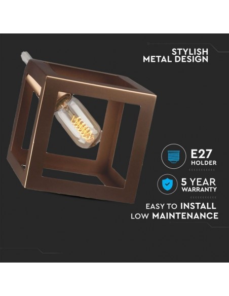 3833-Lampadario LED a Cubo in Metallo con Portalampada E Max  Colore Oro Champagne-5