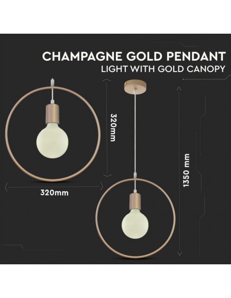 3835-Lampadario LED a Cerchio in Metallo con Portalampada E Max  Colore Oro Champagne-2