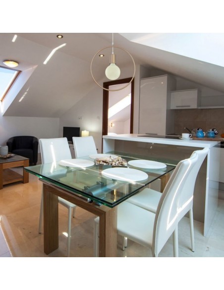 3835-Lampadario LED a Cerchio in Metallo con Portalampada E Max  Colore Oro Champagne-4