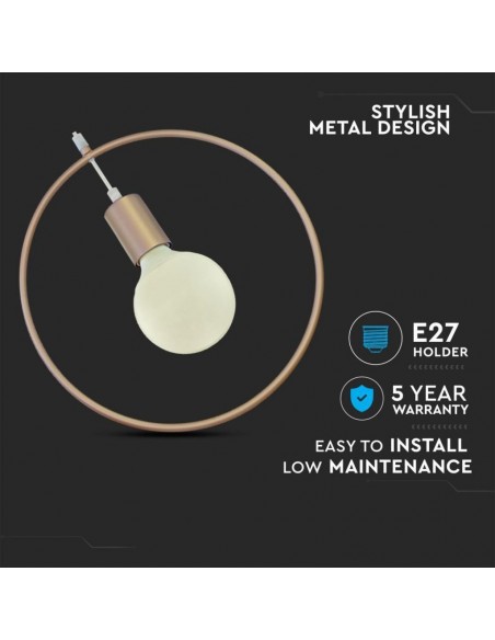 3835-Lampadario LED a Cerchio in Metallo con Portalampada E Max  Colore Oro Champagne-5