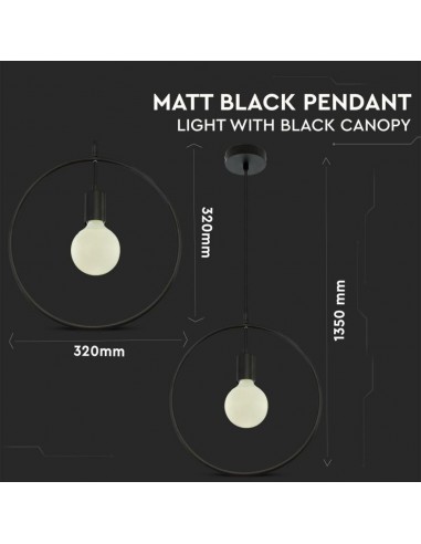 3836-Lampadario LED a Cerchio in Metallo con Portalampada E Max  Colore Nero Opaco-2