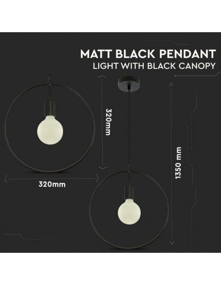 3836-Lampadario LED a Cerchio in Metallo con Portalampada E Max  Colore Nero Opaco-2