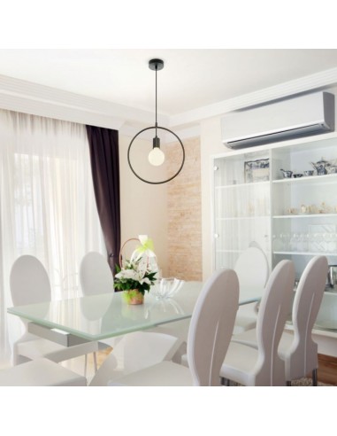 3836-Lampadario LED a Cerchio in Metallo con Portalampada E Max  Colore Nero Opaco-4