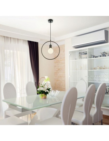 3836-Lampadario LED a Cerchio in Metallo con Portalampada E Max  Colore Nero Opaco-4