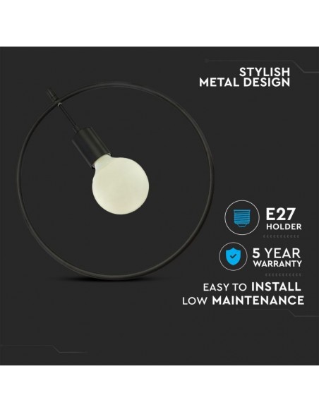 3836-Lampadario LED a Cerchio in Metallo con Portalampada E Max  Colore Nero Opaco-5