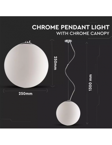 3839-Lampadario LED a Sfera in Metallo e Vetro con Portalampada E Max  Øxcm Colore Bianco e Attacco Cromato-2