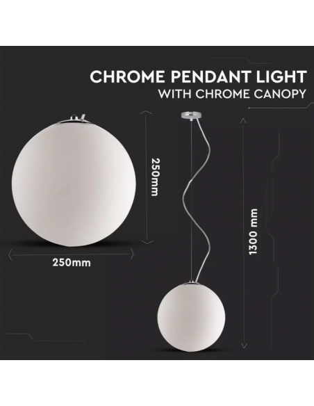 3839-Lampadario LED a Sfera in Metallo e Vetro con Portalampada E Max  Øxcm Colore Bianco e Attacco Cromato-2