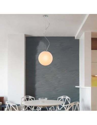 3839-Lampadario LED a Sfera in Metallo e Vetro con Portalampada E Max  Øxcm Colore Bianco e Attacco Cromato-4