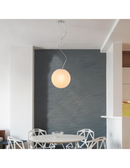3839-Lampadario LED a Sfera in Metallo e Vetro con Portalampada E Max  Øxcm Colore Bianco e Attacco Cromato-4