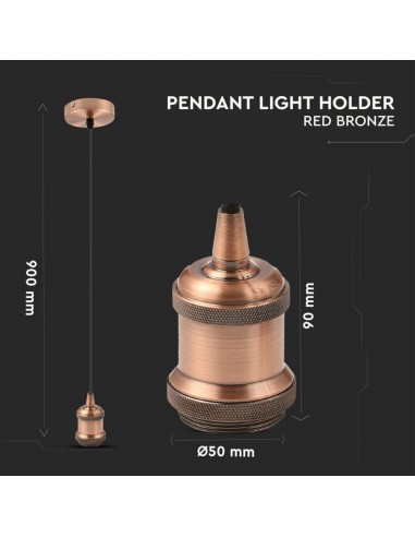 3840-Portalampada a Sospensione E Max  Colore in Metallo Colore Bronzo Rosso-2