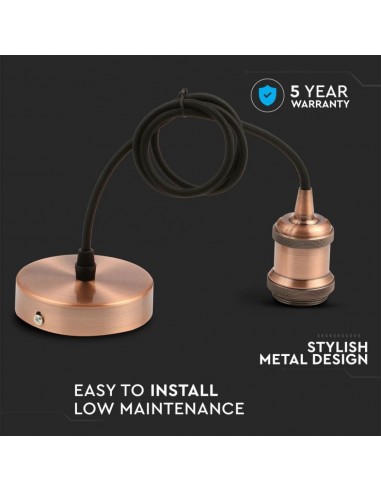 3840-Portalampada a Sospensione E Max  Colore in Metallo Colore Bronzo Rosso-5