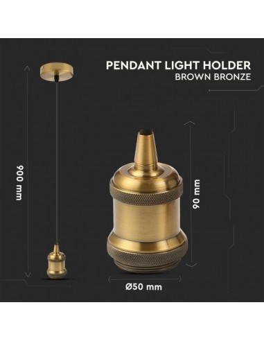 3841-Portalampada a Sospensione E Max  Colore in Metallo Colore Bronzo Marrone-2