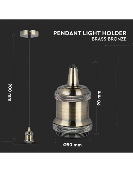 3842-Portalampada a Sospensione E Max  Colore in Metallo Colore Bronzo Ottone-3