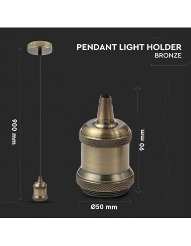 3843-Portalampada a Sospensione E Max  Colore in Metallo Colore Bronzo-2