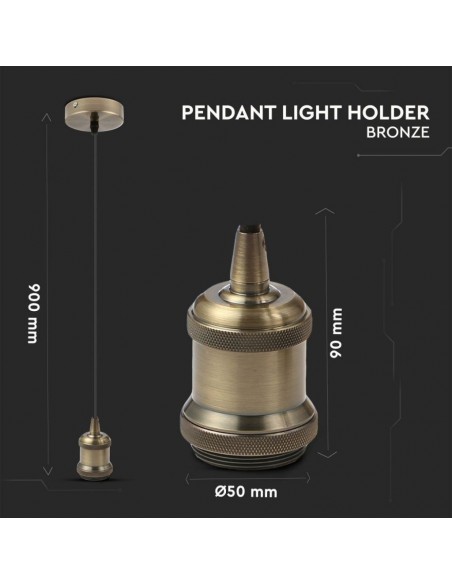 3843-Portalampada a Sospensione E Max  Colore in Metallo Colore Bronzo-2
