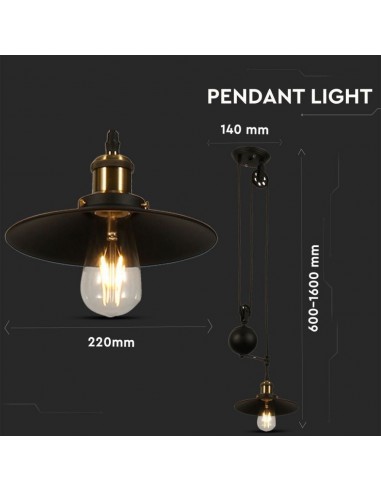 3845-Lampadario LED in Metallo ad Altezza Regolabile con Portalampada E Max  Colore Nero-2