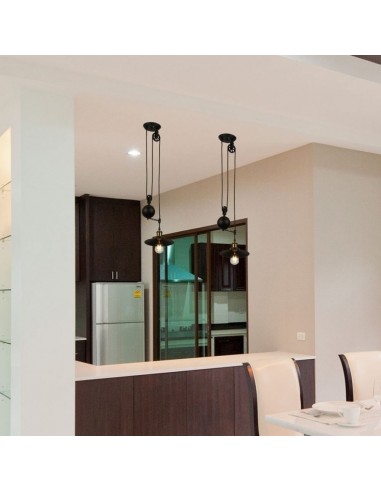 3845-Lampadario LED in Metallo ad Altezza Regolabile con Portalampada E Max  Colore Nero-4