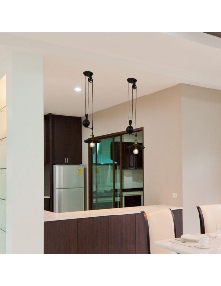 3845-Lampadario LED in Metallo ad Altezza Regolabile con Portalampada E Max  Colore Nero-4