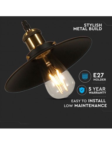 3845-Lampadario LED in Metallo ad Altezza Regolabile con Portalampada E Max  Colore Nero-5