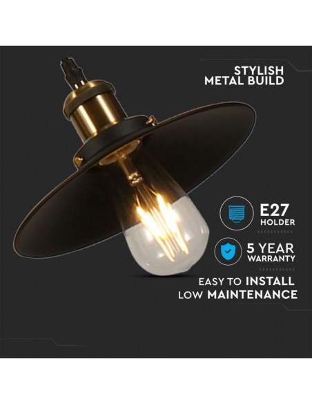 3845-Lampadario LED in Metallo ad Altezza Regolabile con Portalampada E Max  Colore Nero-5