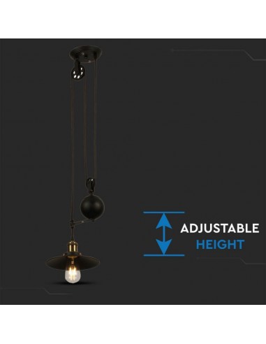 3845-Lampadario LED in Metallo ad Altezza Regolabile con Portalampada E Max  Colore Nero-6