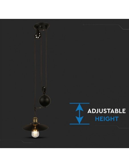 3845-Lampadario LED in Metallo ad Altezza Regolabile con Portalampada E Max  Colore Nero-6