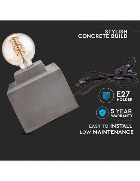 3851-Lampada LED da Tavolo Quadrata con Portalampada E Max  Base in Calcestruzzo-5