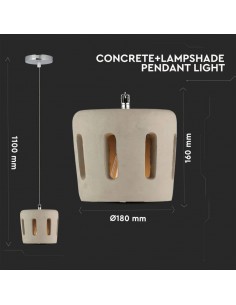 3853-Lampadario LED con Paralume in Calcestruzzo e Portalampada E Max -1 2