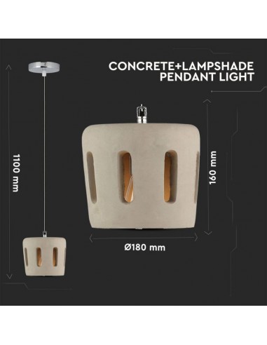 3853-Lampadario LED con Paralume in Calcestruzzo e Portalampada E Max -2