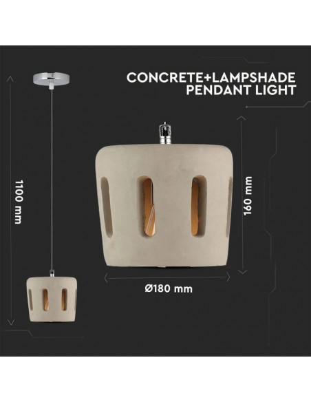 3853-Lampadario LED con Paralume in Calcestruzzo e Portalampada E Max -2
