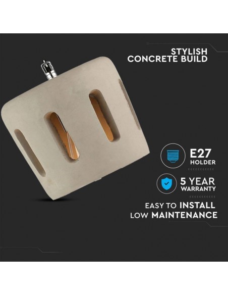3853-Lampadario LED con Paralume in Calcestruzzo e Portalampada E Max -5