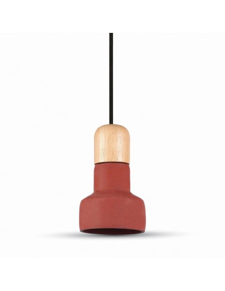 3857-Lampadario LED in Calcestruzzo e Legno con Portalampada E Max  Colore Rosso e Attacco in Legno d mm-1