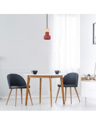 3857-Lampadario LED in Calcestruzzo e Legno con Portalampada E Max  Colore Rosso e Attacco in Legno d mm-3