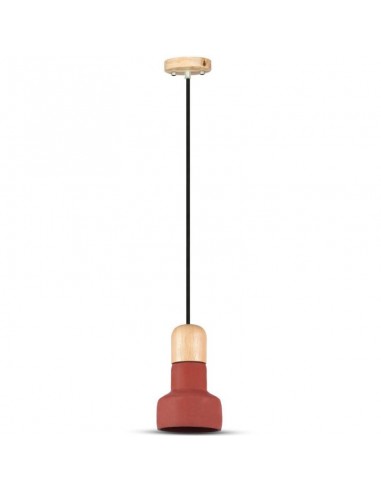 3857-Lampadario LED in Calcestruzzo e Legno con Portalampada E Max  Colore Rosso e Attacco in Legno d mm-5
