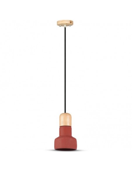3857-Lampadario LED in Calcestruzzo e Legno con Portalampada E Max  Colore Rosso e Attacco in Legno d mm-5