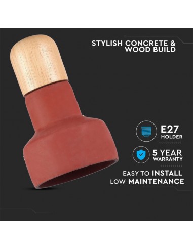 3857-Lampadario LED in Calcestruzzo e Legno con Portalampada E Max  Colore Rosso e Attacco in Legno d mm-6