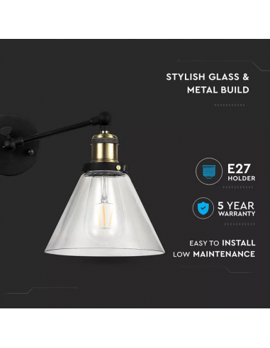 3862-Lampada LED da Muro con Campana in Vetro Portalampada E Max  d mm IP-5