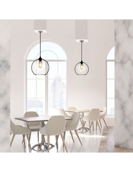 3865-Lampadario LED a Sfera in Vetro con Portalampada E Max  Colore Trasparente-3