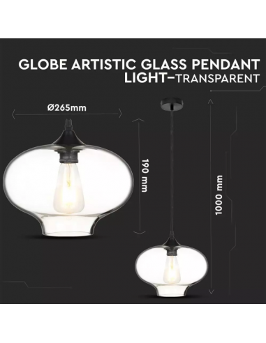 3867-Lampadario LED ad Ampolla in Vetro con Portalampada E Max  Colore Trasparente-2